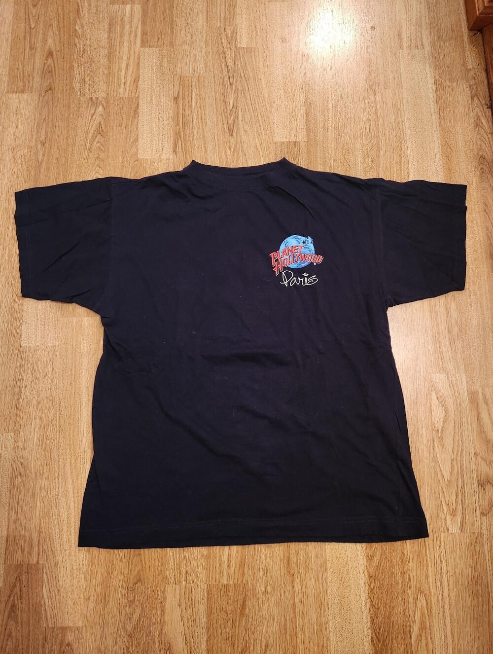 Vintage Planet Hollywood Paris  Short Sleeve Cotton Tee Navy Blue Medium
